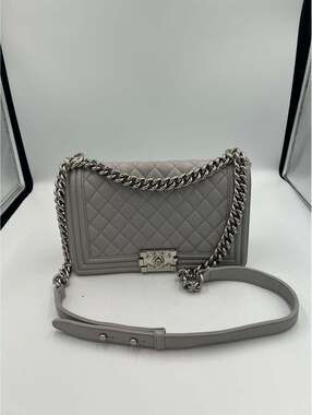 Chanel Le Boy Medium Flap Bag Authentic Quilted Leather CC
